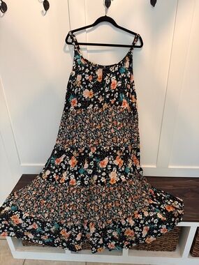 torrid size 6 Black Floral Dress with Pink, Peach, & Teal Accents